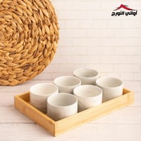 صينية تقديم مستطيل خشب مع بوادي ماربل 6 قطع