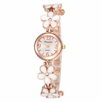 ساعة يد نسائية شريط زهور لون ابيض