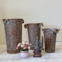 طقم مراكن زرع حديد ثلاث قطع تيفاني ونحاسي انتيك