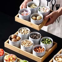 صينية تقديم خشب مستطيل مع بوادي ماربل 3 قطع