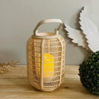 فانوس خشب ريفي صغير بيج بكاس للشمع