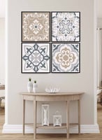 طقم من ٤ لوحات كانفاس مربع على إطار خشبي، تصميم نم...