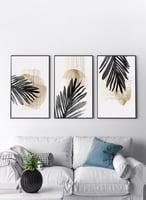 طقم من ٣ لوحات كانفاس على إطار خشبي، تصميم أوراق ا...