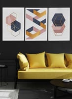 طقم من ٣ لوحات كانفاس على إطار خشبي، تصميم أشكال ه...