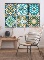 طقم من ٦ لوحات كانفاس مربع على إطار خشبي، تصميم اش...