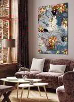 لوحة كانفاس على إطار خشبي بتصميم فن تجريدي للزهور