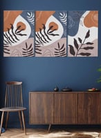 طقم من ٣ لوحات كانفاس على إطار خشبي، تصميم أوراق ا...