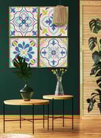 طقم من ٤ لوحات كانفاس مربع على إطار خشبي، تصميم نم...