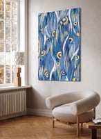 لوحة كانفاس على إطار خشبي بتصميم ريش طاووس