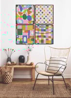 طقم من ٤ لوحات كانفاس مربع على إطار خشبي، تصميم نم...