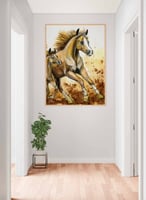 لوحة كانفاس على إطار خشبي، تصميم الخيول الراكضة ،...