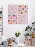 طقم من ٤ لوحات كانفاس مربع على إطار خشبي، تصميم زه...