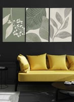 طقم من 3 لوحات كانفاس على إطار خشبي، تصميم أوراق ن...