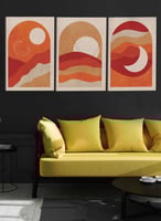 طقم من 3 لوحات كانفس بتصميم رسم تجريدي شمس وهلال
