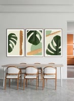 طقم من ٣ لوحات كانفاس على إطار خشبي، تصميم أوراق ن...