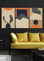 طقم من ٣ لوحات كانفاس على إطار خشبي، تصميم خطوط وأ...