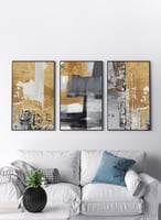 طقم من ٣ لوحات كانفاس على إطار خشبي، تصميم رسم تجر...