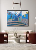 لوحة كانفاس على إطار خشبي لشفشاون المدينة الزرقاء...