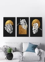 طقم من ٣ لوحات كانفاس على إطار خشبي، تصميم أوراق ا...