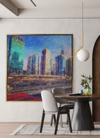 لوحة كانفاس مربع على إطار خشبي، تصميم فن زيتي للمد...