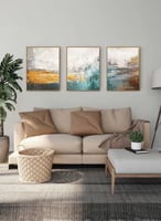 طقم من 3 لوحات كانفاس على إطار خشبي، تصميم فن زيتي...