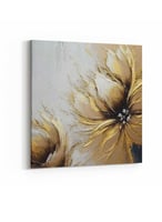 لوحة كانفاس على إطار خشبي بتصميم زهرة ذهبية