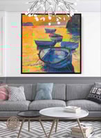 لوحة كانفاس مربع على إطار خشبي، تصميم فن زيتي لقوا...