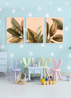 طقم من ٣ لوحات كانفاس على إطار خشبي، تصميم أوراق ن...