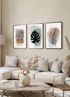 طقم من ٣ لوحات كانفاس على إطار خشبي، تصميم أوراق ا...