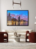 لوحة كانفاس على إطار خشبي لغروب الشمس في شيكاغو بأ...