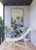 لوحة كانفاس على إطار خشبي، تصميم شجر على الجبال، ل...