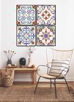 طقم من ٤ لوحات كانفاس مربع على إطار خشبي، تصميم نم...