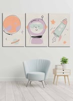 طقم من ٣ لوحات كانفاس على إطار خشبي بصميم رائد فضا...