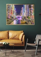 لوحة كانفاس على إطار خشبي لمنظر لمدينة أوساكا في ا...