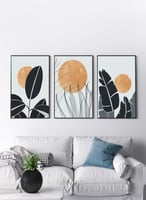 طقم من ٣ لوحات كانفاس على إطار خشبي، تصميم أوراق ن...