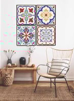 طقم من ٤ لوحات كانفاس مربع على إطار خشبي، تصميم نم...