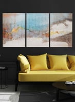 طقم من ٣ لوحات كانفاس على إطار خشبي، تصميم فن زيتي...