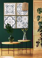 طقم من ٤ لوحات كانفاس مربع على إطار خشبي، تصميم نم...