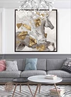 لوحة كانفاس مربع على إطار خشبي، تصميم فن زيتي لخيل...