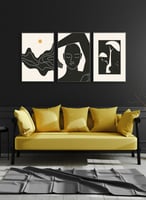 طقم من ٣ لوحات كانفاس على إطار خشبي، تصميم رسم تجر...