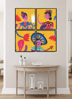 طقم من ٤ لوحات كانفاس مربع على إطار خشبي، تصميم فن...