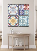 طقم من ٤ لوحات كانفاس مربع على إطار خشبي، تصميم نم...