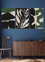 طقم من ٣ لوحات كانفاس على إطار خشبي، تصميم أوراق ن...