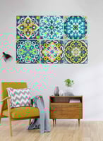 طقم من ٦ لوحات كانفاس مربع على إطار خشبي، تصميم اش...