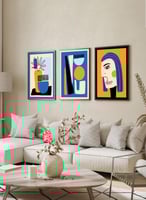 طقم من 3 لوحات كانفاس على إطار خشبي، تصميم رسم تجر...