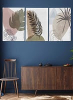 طقم من ٣ لوحات كانفاس على إطار خشبي، تصميم أوراق ن...