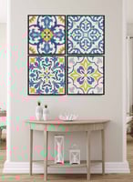 طقم من 4 لوحات كانفاس مربع على إطار خشبي، تصميم أش...