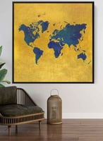 لوحة كانفاس مربع على إطار خشبي، تصميم خريطة العالم...