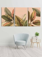 طقم من ٣ لوحات كانفاس على إطار خشبي، تصميم أوراق ن...