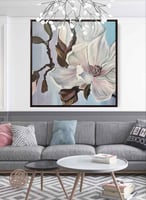 لوحة كانفاس مربع على إطار خشبي، تصميم زهرة جميلة م...